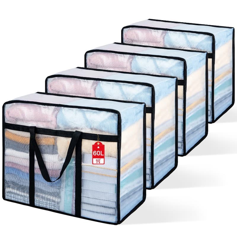 TEMU 4 Pack Clear Blanket Storage Bags With Zipper, Vinyl Foldable Moving Bags Closet Organizers And Storage Containers For Bedding, Blankets, Comforters, Clothing,, Quilt, Duvet, 60l