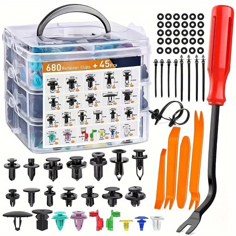 TEMU 725pcs Nylon Automotive Assortment Kit, Car Retainer Fasteners Push Pin Rivets, Universal Bumper & Door Panel Clips, Auto Body Repair Kit For Multiple Vehicle Models