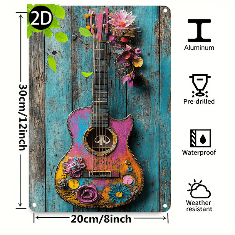 TEMU 2d Flat, 1pc & Floral Metal Wall Art Sign - Colorful Aluminum Decorative Plaque With , Wall-mounted For Home, Bar, Cafe, Garage Decor, Guitar Decor, Bar Decoration, Rustic Finish, 2d Flat