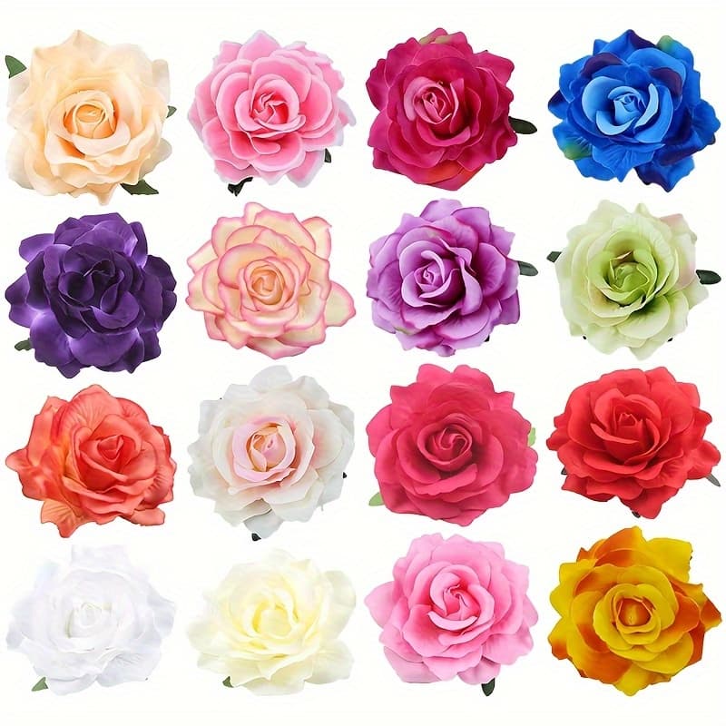 TEMU 16pcs Of Elegant 10.16 Cm Rose Hairpin Flower Brooch Boho Women's Wedding Headdress Is Suitable For Beach Weddings, Parties And Daily Hairstyles, Multi-functional Hair Accessories, Charm