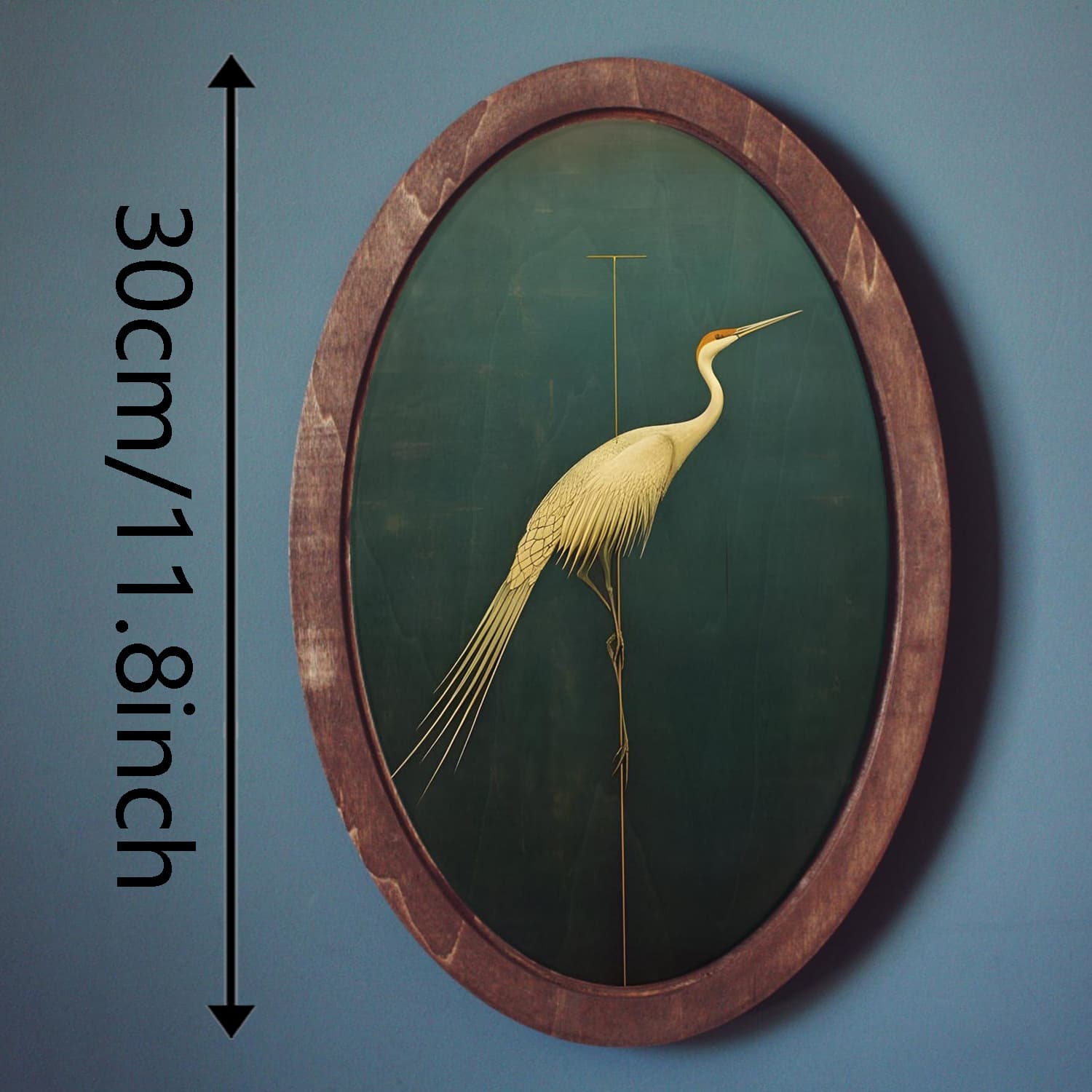 TEMU Wood Heron Bird & Crane Painting - Victorian Farmhouse Wall Plaque, Heron Bird Art, Green Oval Wall Decor Suitable For Christmas/thanksgiving/mother' Day/father' Day Gift, Home Decor, Mounting