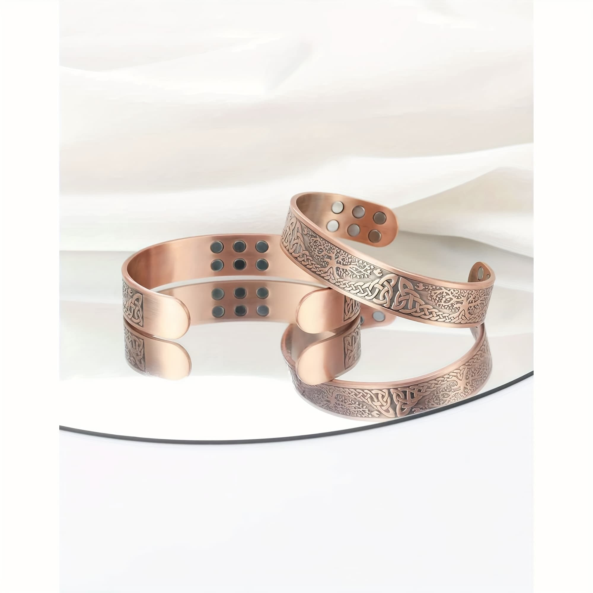 TEMU 2pcs Set Of Adjustable Magnetic Copper Bracelets, Unisex, With Clasp Design, Valentine's Day Jewelry