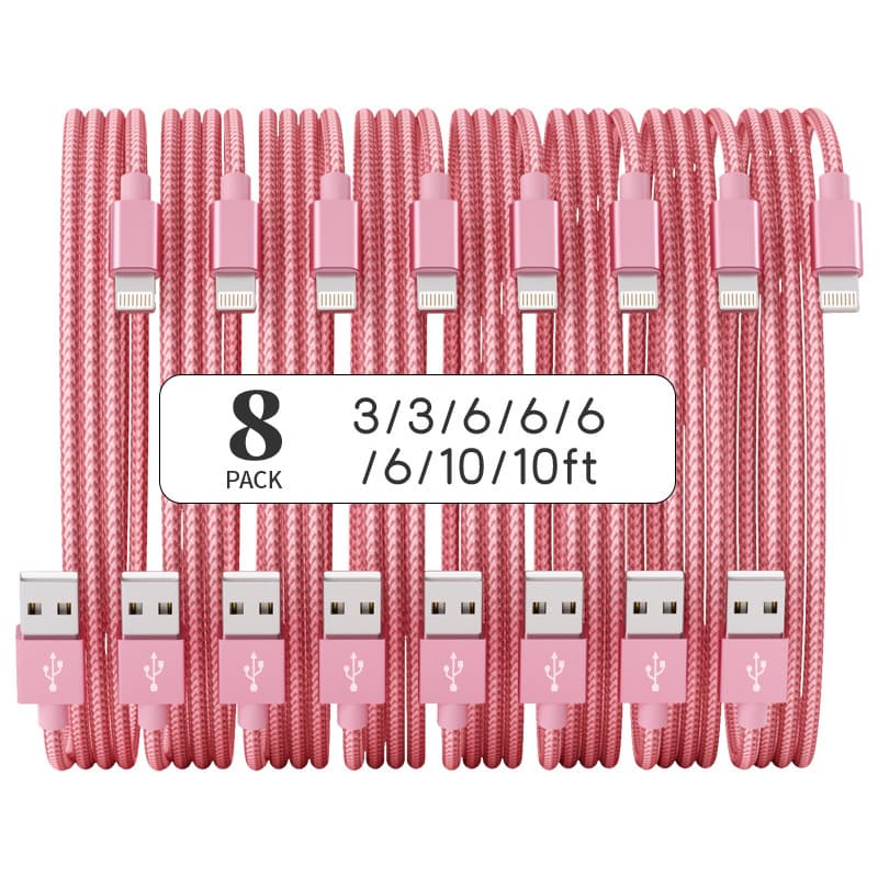 TEMU 8pcs 3ft*2/6ft*4/9ft*2/ Charging Cable Mfi Usb Cable Nylon Braided Fast Charging Cord Compatible For Iphone14/13/12/11/x/max/8/7/6/6s/5/5s/se/plus/ipad