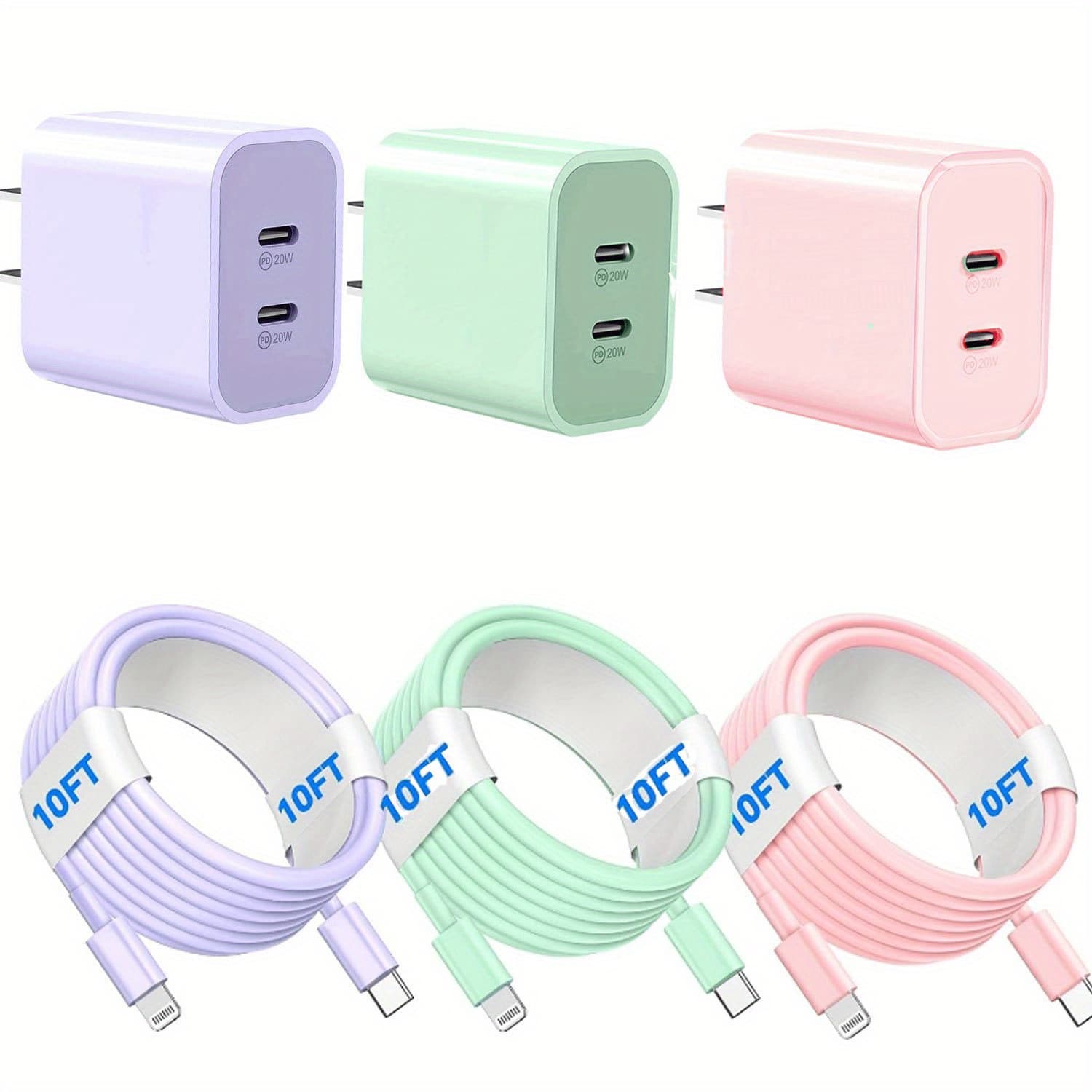 TEMU For Iphone 14 13 12 Charger Fast Charging, 3 Pack 40w Dual Type C Wall Charger Block With 10ft For Iphone 14/ 14 Pro/ 14 Pro Max/ 14 Plus/ 13/ 12/ 11, Xs/ Xr/ X, I Pad
