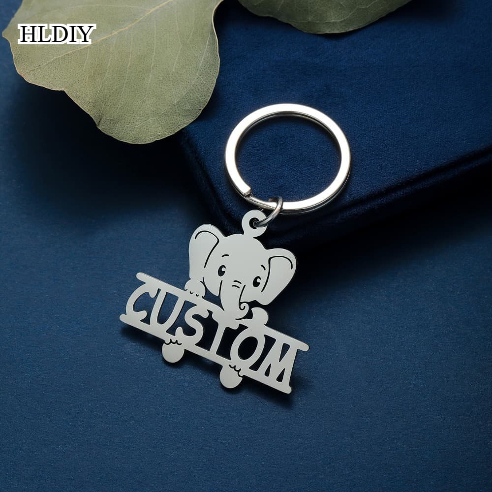 TEMU Custom Engraved Elephant Keychain - Stainless Steel, Unisex Personalized Animal Pendant - Perfect Christmas Gift