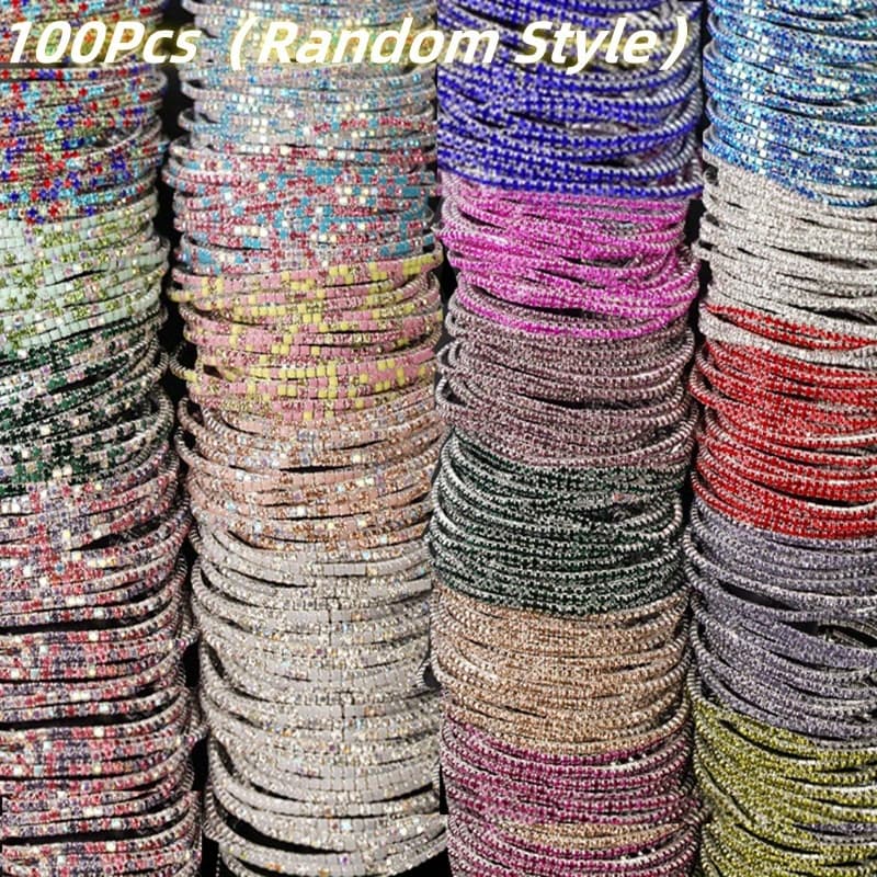 TEMU Random100pcs Multicolor Elastic Bracelet Set For Women, Sparkling Tennis Stretch Strand Stacked Bracelet, Elegant Jewelry Set, Perfect For Banquet Wedding Anniversary Festival Gifts For Women