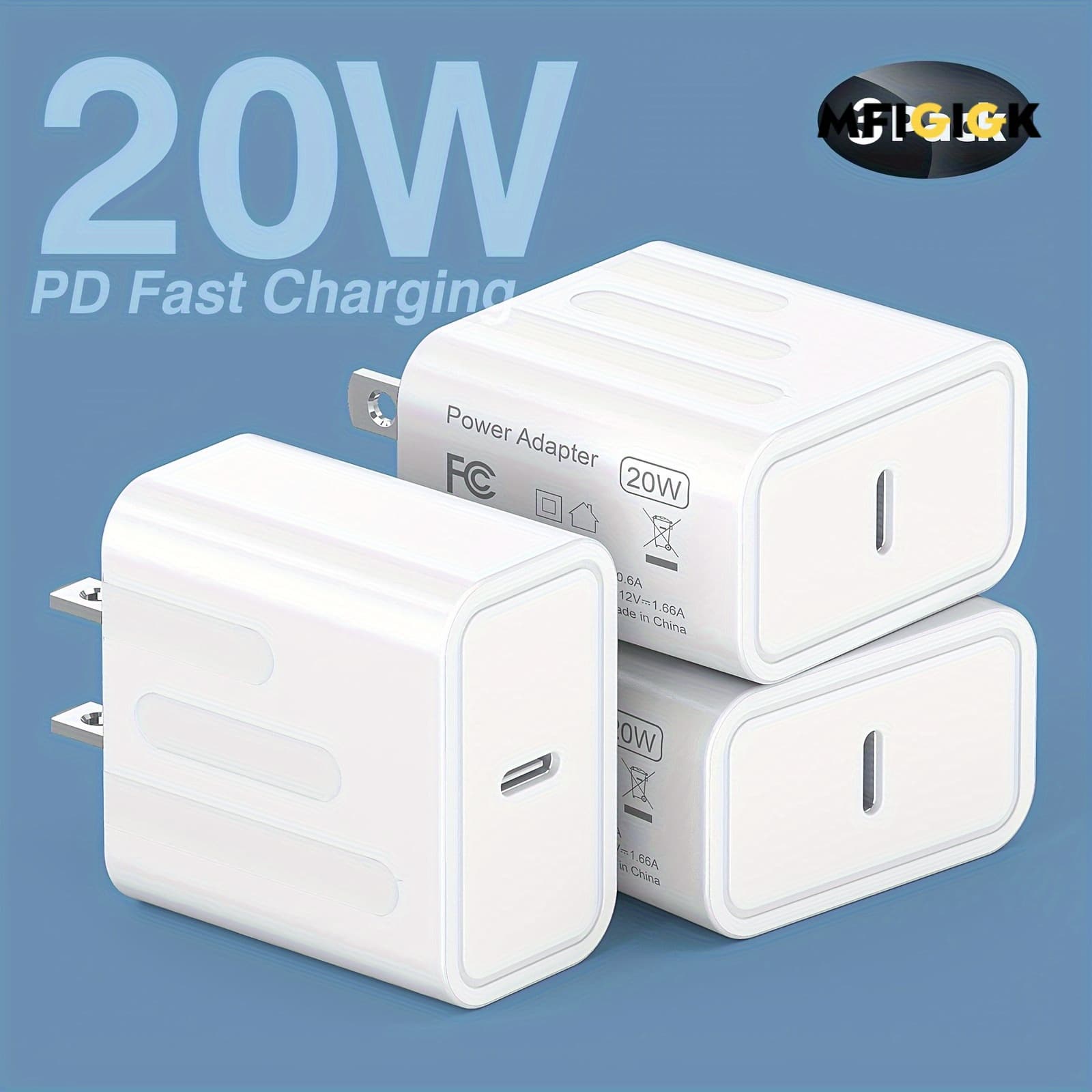 TEMU Mfiglgk 3 Pack 20w Charger Block Usb C Charger C Pd Charging Block Plug Replacement For Iphone 11/ 12/ 13/ 14/ 15/ Pro Max, Xs/ Xr/ X, Ipad Pro, Galaxymfiglgk