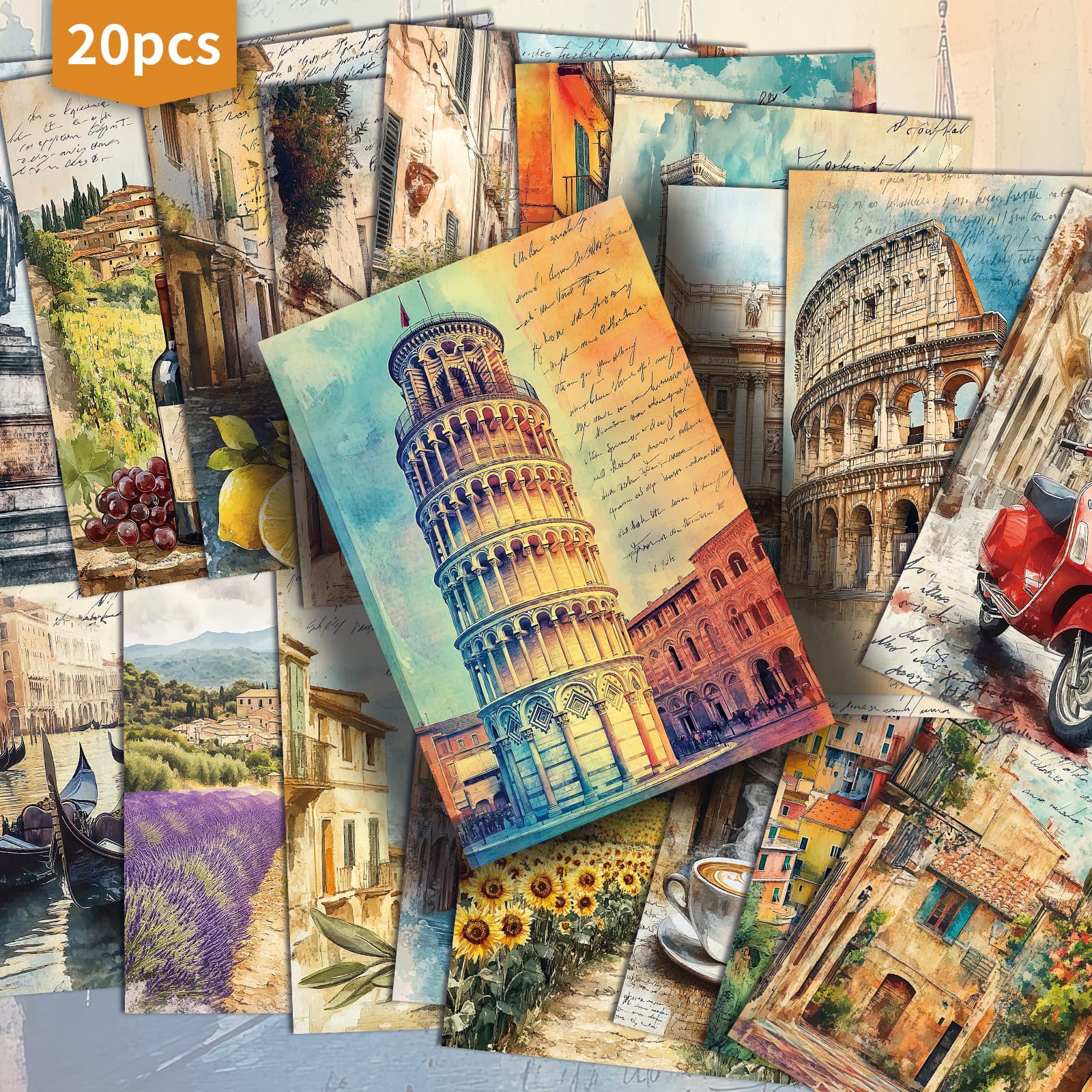 TEMU 20-pack Vintage Italy Travel Postcards - 4x6 Inches Junk Journal Paper, Classic Pinup Illustrations, Collectible Decorative Painting Cards For Scrapbooking & Crafting