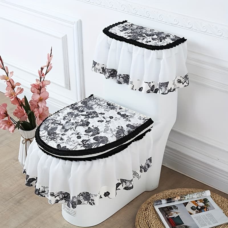 TEMU European- Luxury Toilet 3- Piece Set, Non- Slip All- Season Toilet Seat Cover