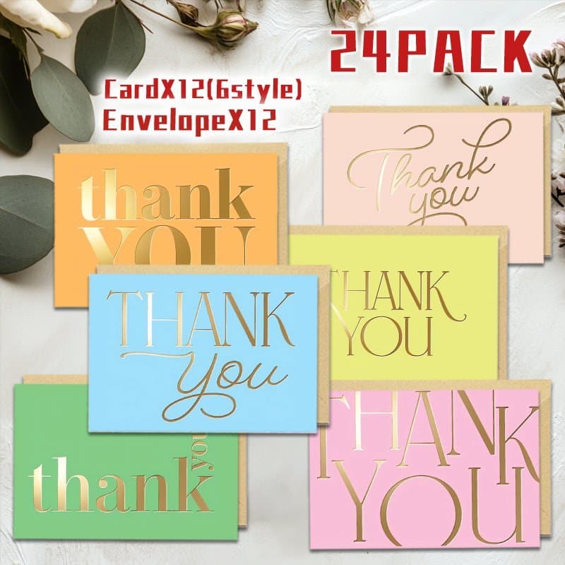 TEMU 24pcs (12 Envelopes + 12 Cards) Funny Cute Cartoon Color Thank You Blank Greeting Cards To Brothers Sisters Christmas Cards Happy New Year Gifts