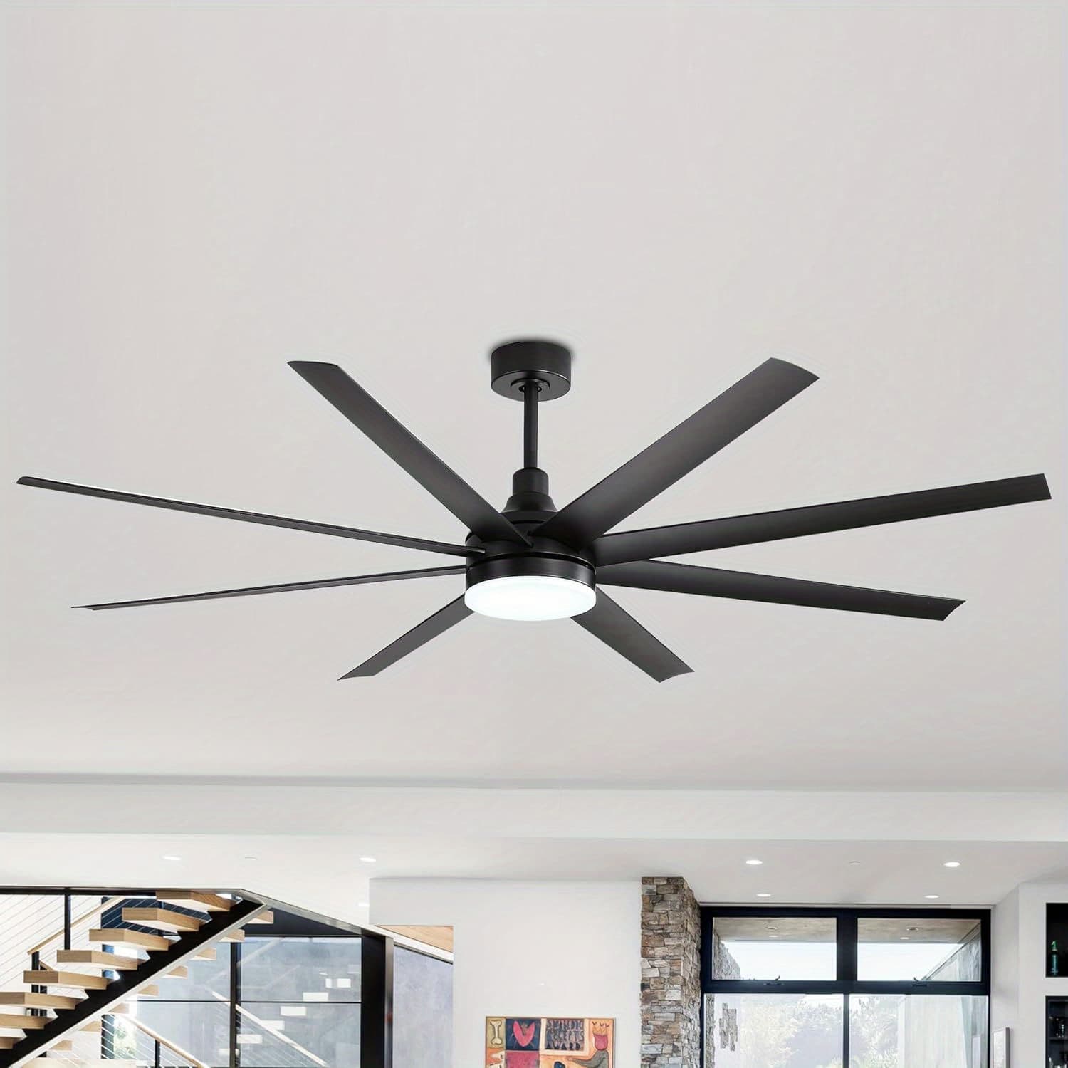 TEMU 72 Inch Ceiling Fan With Light And Remote, 8 Reversible , Quiet Motor, 6-speed, Timer Function, Led Light Chandelier Industrial Ceiling Fan For Bedroom (black)