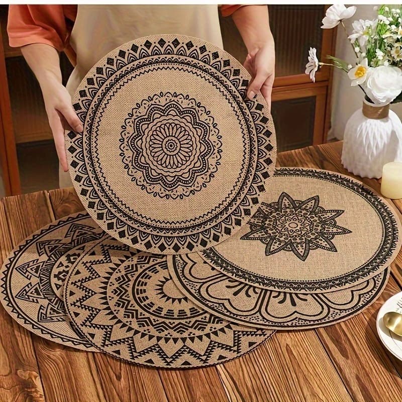TEMU Set Of 4 Round Jute Placemats With A , Measuring 15 Inches, Easy To , Ideal For Enhancing Table Decor, Perfect For Retro-themed Settings In Eateries And Coffee Shops