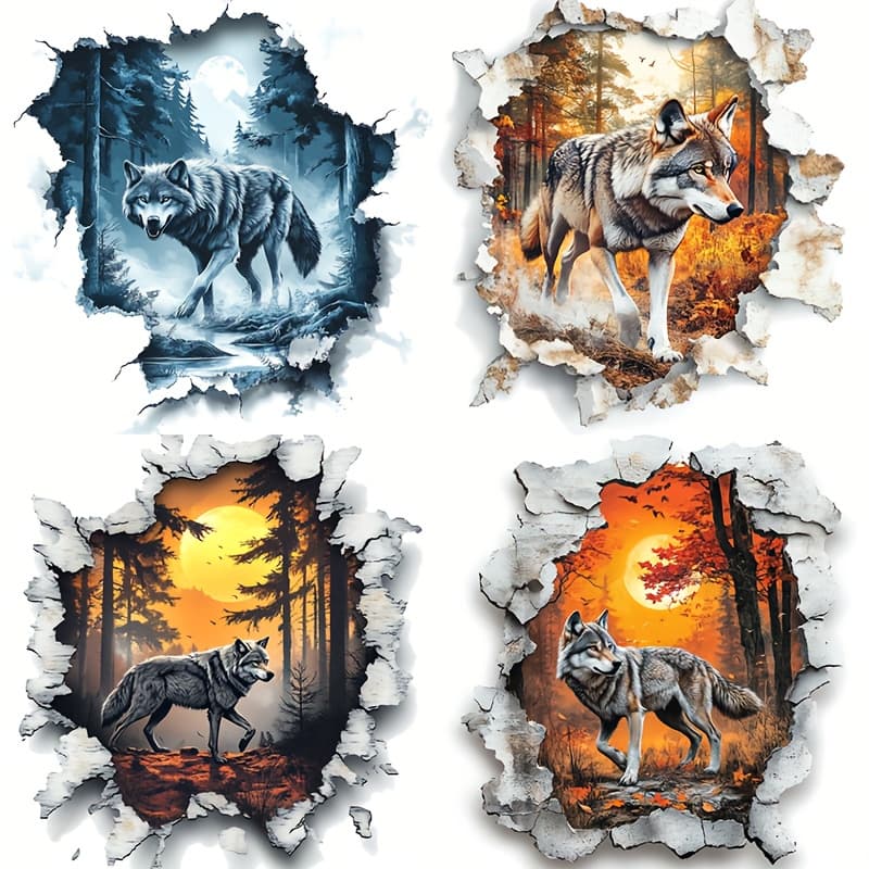 TEMU 4pcs Forest Wolf Wall Tear Stickers, High Brush, Flower Sticker, Motorcycle And Car Bumper Sticker, Body Decoration Adhesive