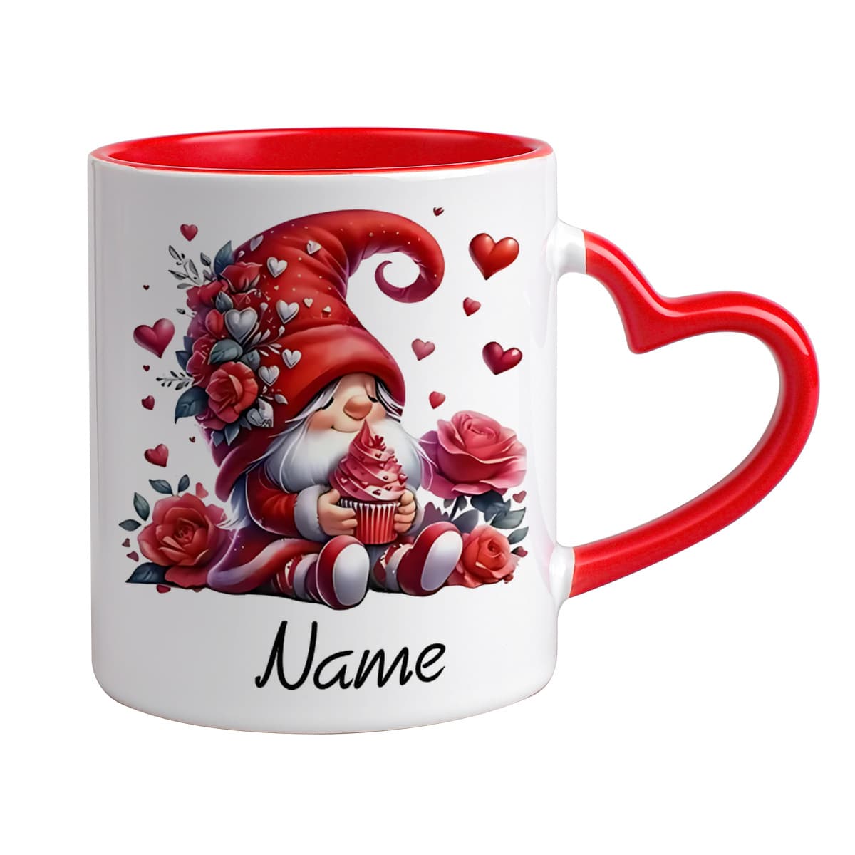 TEMU Oz Ceramic Mug Featuring A Heart-shaped Handle, Customizable With A Name, With Floral Gnome Designs. Mug Showcases Gnome And Rose , Making It A Perfect Birthday Or Holiday Present For , Parents