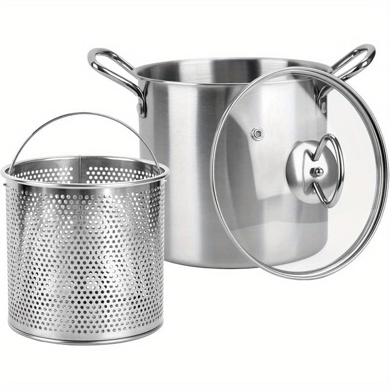 TEMU 3.5l Deep Fryer Pot With Oil Drip Drainer Stainless Steel Fryer Pot With Lid And Basket Deep Frying Pot For Party Dining Party Picnic