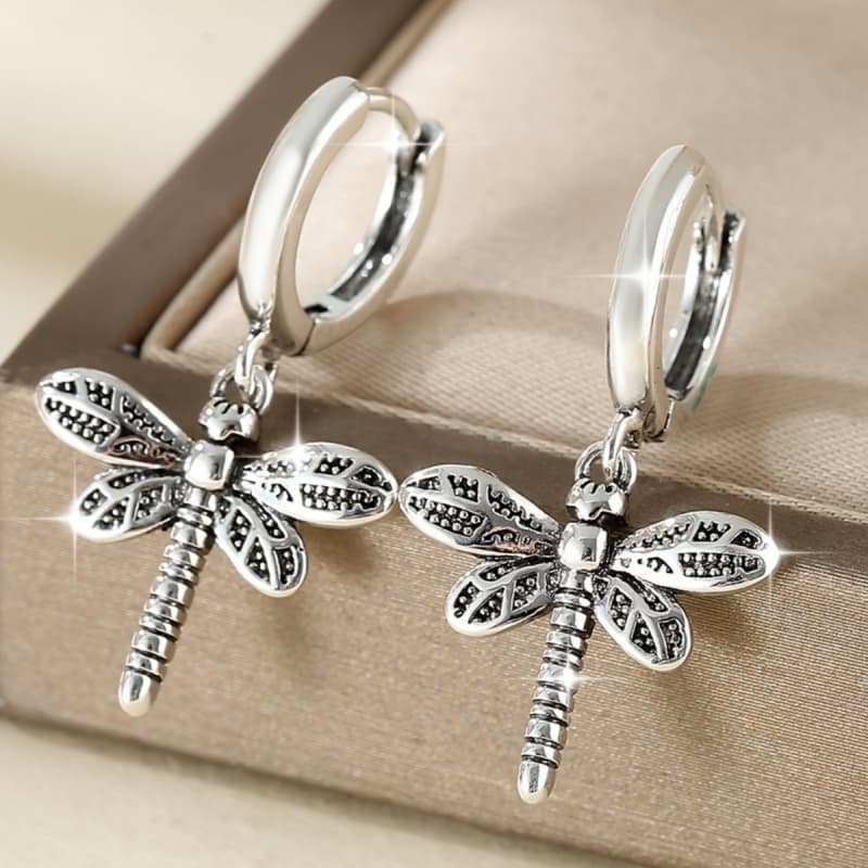 TEMU Readkiss Women' Retro Dragonfly Drop Earrings - Elegant K- Plated Small Hoop Hoops With Dragonfly Detailing, Suitable For Daily Wear, Parties, Weddings & Special Occasions, Versatile Jewelry
