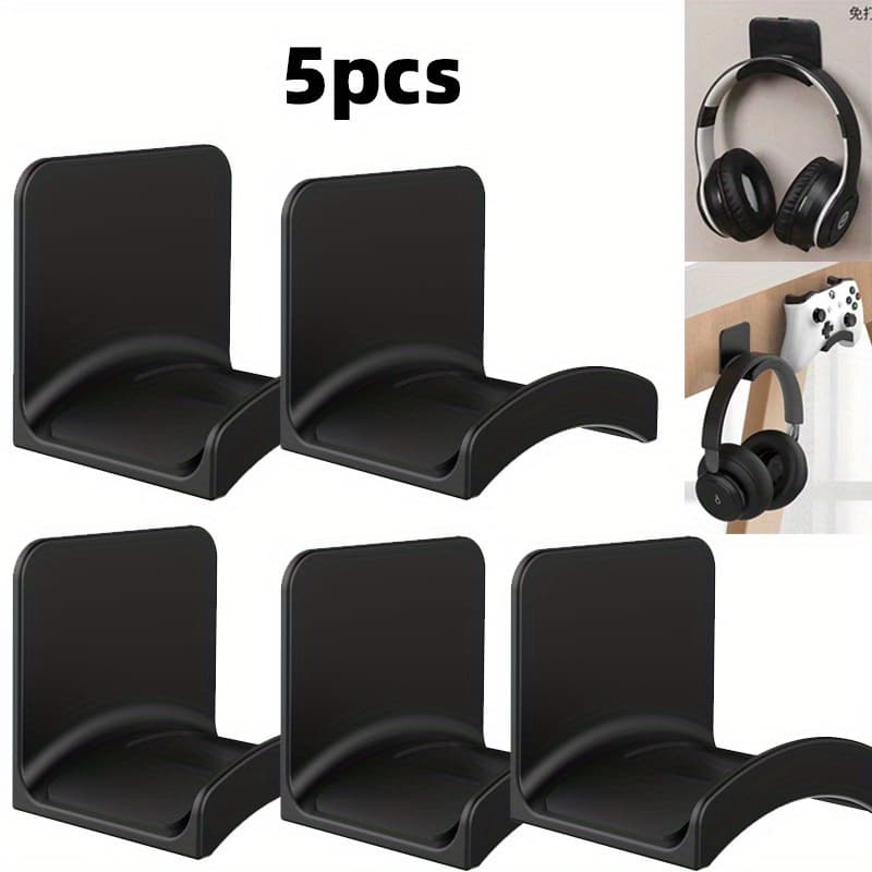 TEMU Large Headphone Stand, Wall-mounted No-drill Under-desk Gaming Holder With Hook, Suitable For Over-ear And On-ear Headphones, Multi-functional Hook, Utility Hooks