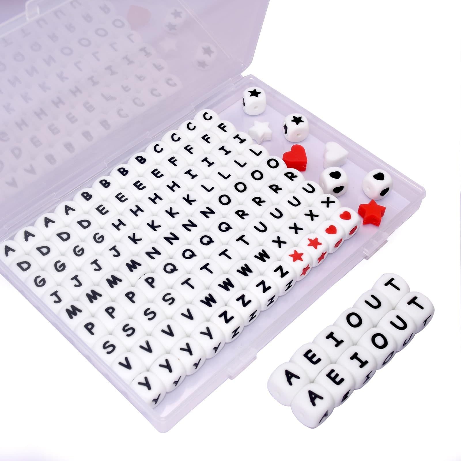 TEMU Efrey128 Silicone Letter Beads With Box Package, 12mm Alphabet Silicone Beads With Extra Vowel Letter, Silicone Beads For Keychain Making, Alphabet Silicone Beads For Bracelet Making