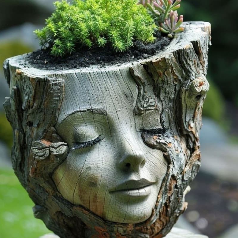TEMU Tree Stump Girl Resin Statue Whimsical Fantasy Decoration, Eyes, Gift For Plant Enthusiasts, Outdoor Tree Decoration, Succulent Plant Flowerpot, Decoration, Durable Resin Art Gift