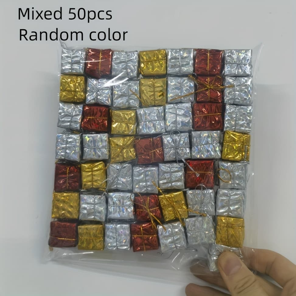 TEMU 50pcs Mini Christmas Ornaments- Colorful 3d Gift Boxes For Tree Decoration, Event Supplies, No Power Needed For Halloween, Christmas Event Party Supplies,random