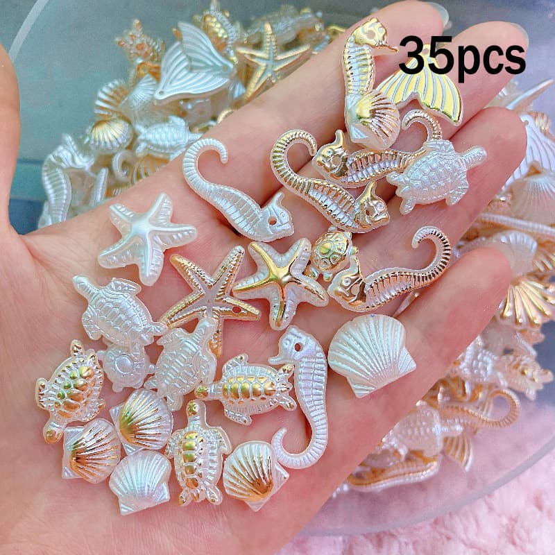 TEMU Set Of 35//70 Acrylic Beads Featuring Marine Creatures Like Starfish, , Snails, And Fish, Perfect For Your Own Jewelry