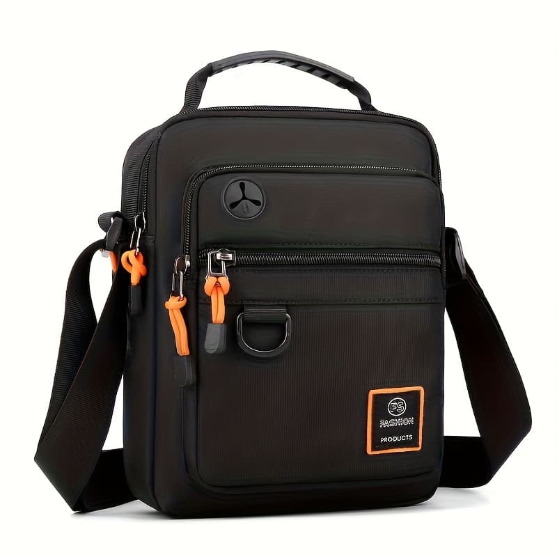 TEMU Men's Trendy Black Messenger Bag With A Flexible Shoulder Strap - Multi-functional Crossbody Bag For , Casual Outing Bag | Elegant Black Bag | Sturdy Fabric Bag