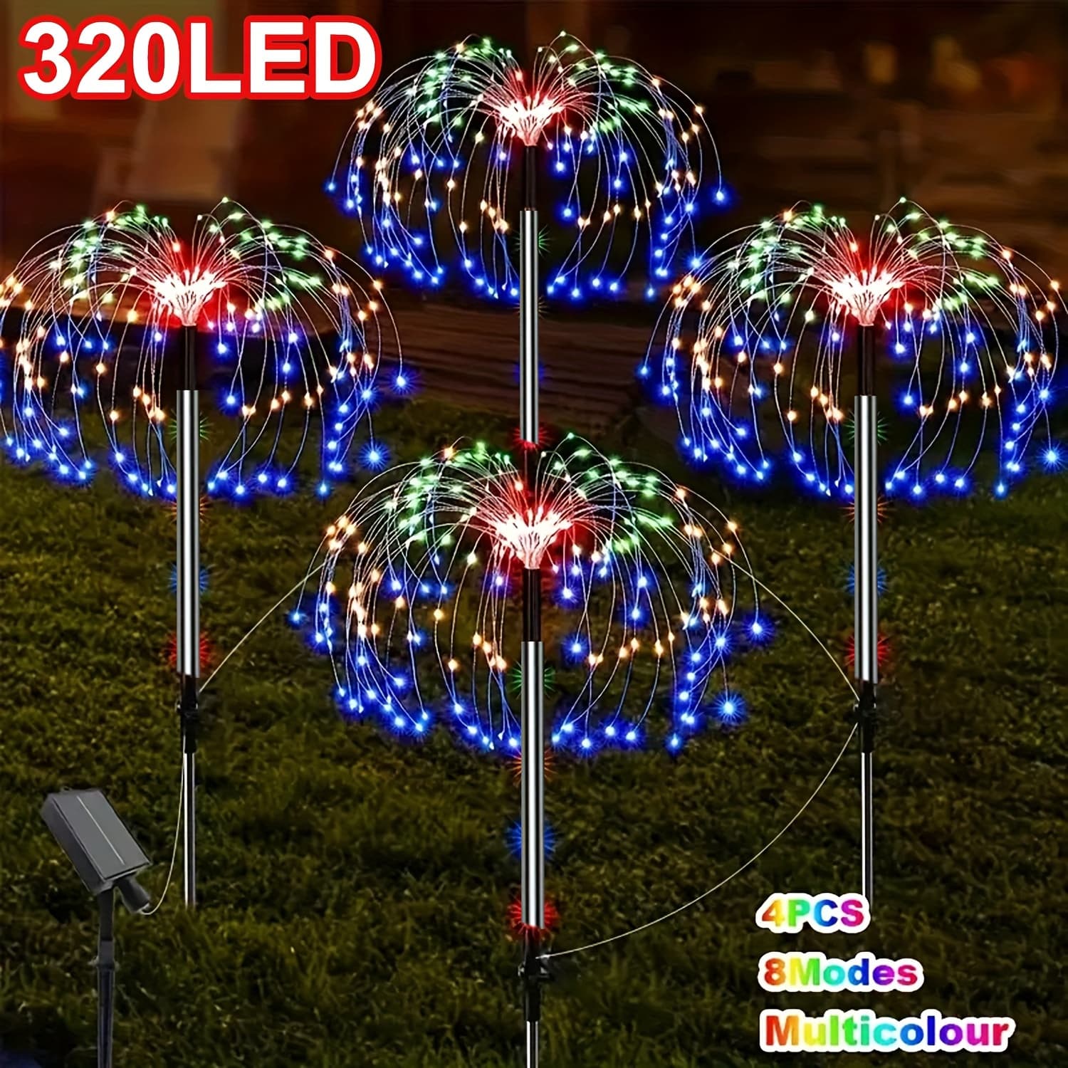 TEMU 8/4pcs Solar Powered 560/320 Led Fireworks Lights - /warm Light/cool Light, Ip65 Waterproof With 8 Lighting , Outdoor Christmas Decorative Lights For Villa, Patio, Balcony, Path, And Lawn