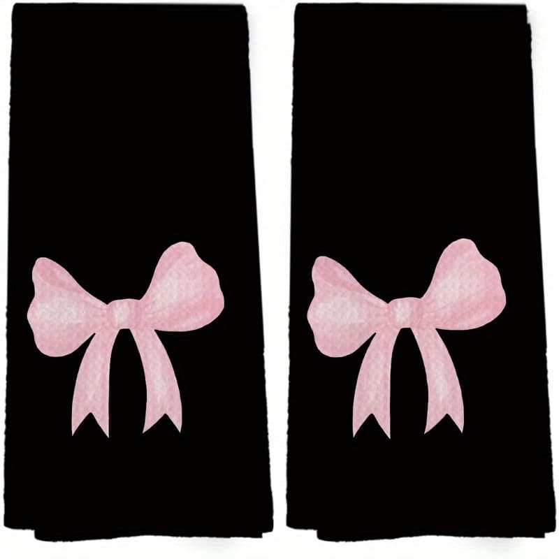 TEMU 2 Black And Pink Bow Decoration Kitchen Towels -16x24 Inch Modern Style Hand Towel, Elegant Bow , Soft Dishwashing Towel Suitable For Bathroom, Dormitory, And Gifts ( Festival On Black Background