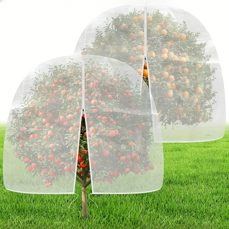 TEMU Large Zipper Fruit Tree Net Cover - 4x5 Feet Transparent Protective Net, Birdproof, Deerproof, Squirrelproof, With Elastic Bands, Covers Flowers And Fruit Trees, Durable Pe Material
