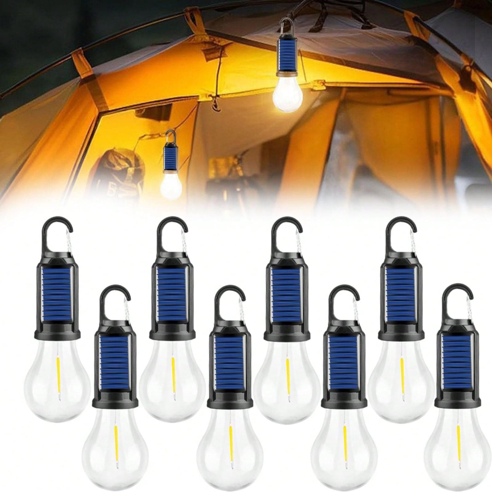 TEMU 2/4/8pcs Solar Rechargeable Ip65 Waterproof Camping Light Vintage Outdoor Tent Camping Ambient Light Multi-functional Household Lights