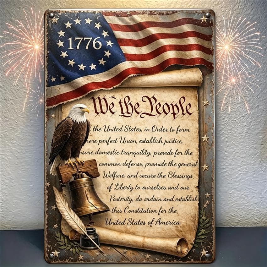 TEMU 2d Flat, Vintage Iron Sign 1776 American Flag Metal Wall Art Decor For Home Office Living Room For Man Cave, Us Bell Eagle Hanging 2d Flat, Patriotic Sign, Plaque Unique Day Gift Idea