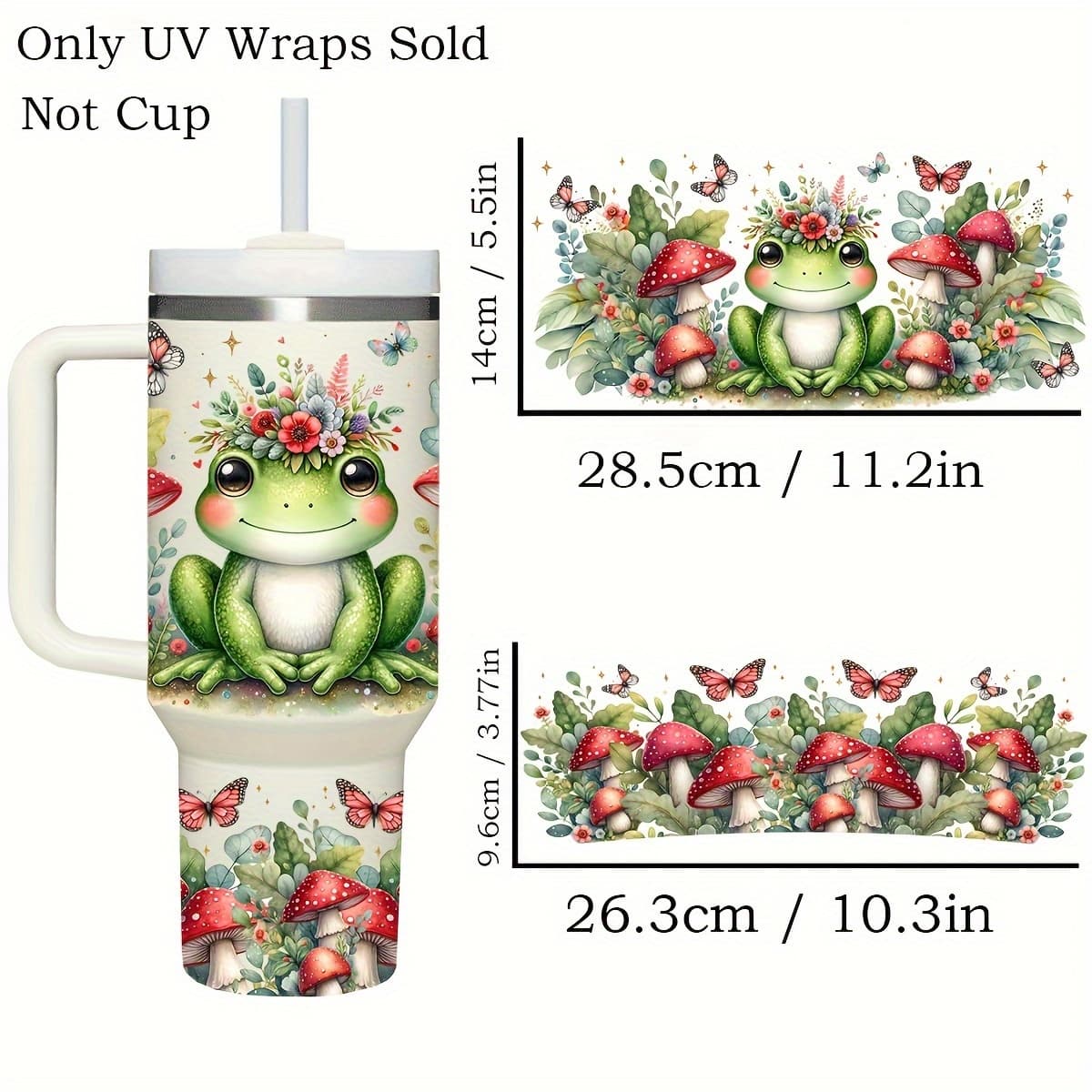 TEMU Mushroom Frog And Flower Animal Pvc Decorative Packaging Suitable For 40oz Glass Cup, Uv Printing Crystal Glasses Diy Suit Uv Dtf Adhesive, Waterproof Diy Cup And Mug Transfer Printing