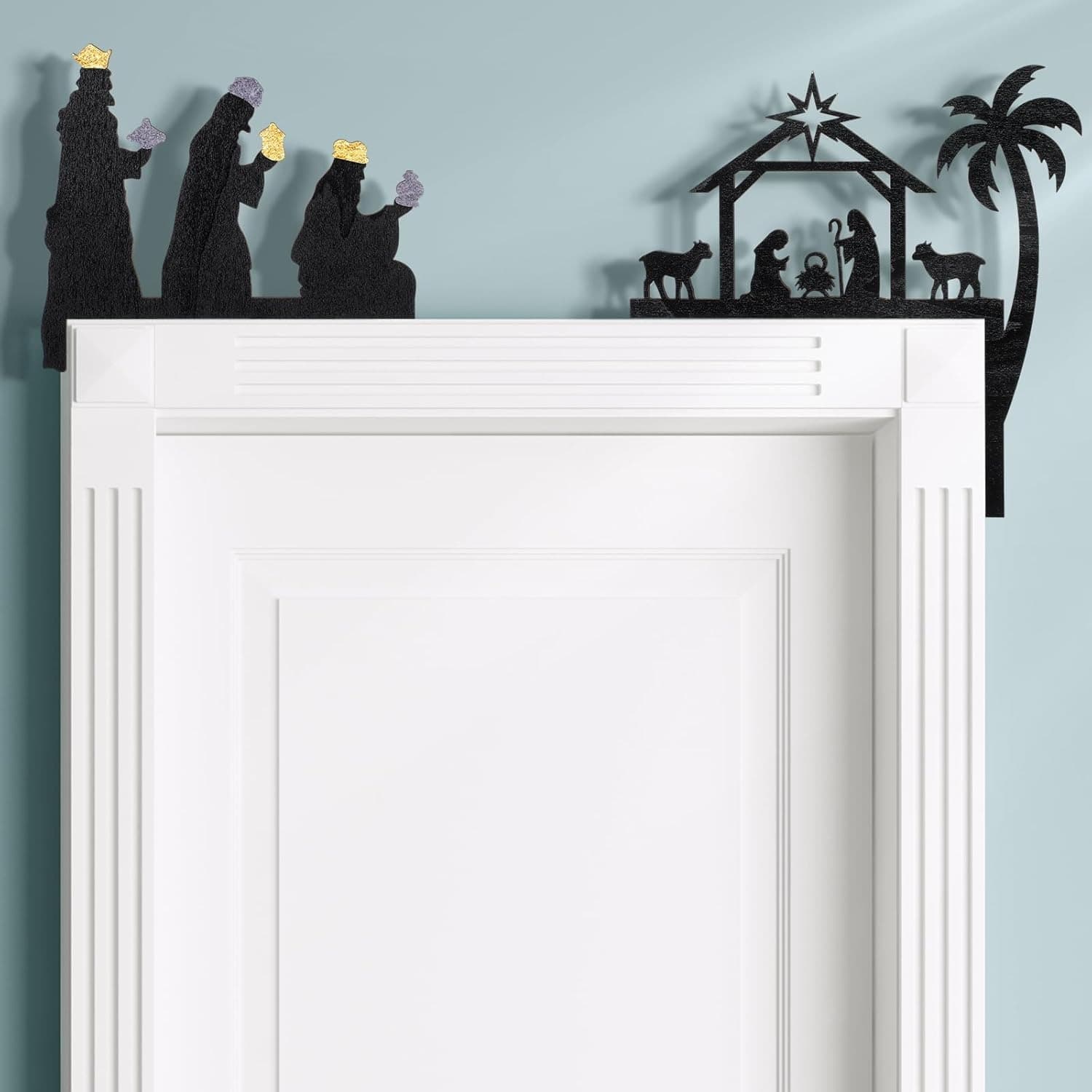 TEMU 2pcs 2025 Christmas Door Topper Nativity Scene Decoration Christian Front Door Corner Sign Home Wooden Xmas Party Ornament Table Decor Props Gift For Wall Window(black) Decorative Sign, Plaque