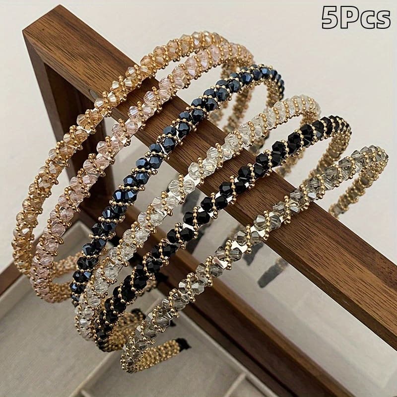 TEMU 5pcs Multi-colored Sparkling Headband Set, Anti-slip Design, Hair Headband, Accessory, Suitable For Wash Face/ Make Up, Ideal Gifts For Women