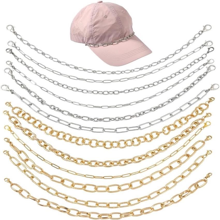 TEMU 12pcs Trucker Hat Chains Golden Hat Chain 304 Stainless Steel Aluminum Silvery Detachable Assorted Styles Baseball Caps Charms For Women Men Diy Mesh Baseball Caps Accessories Decoration