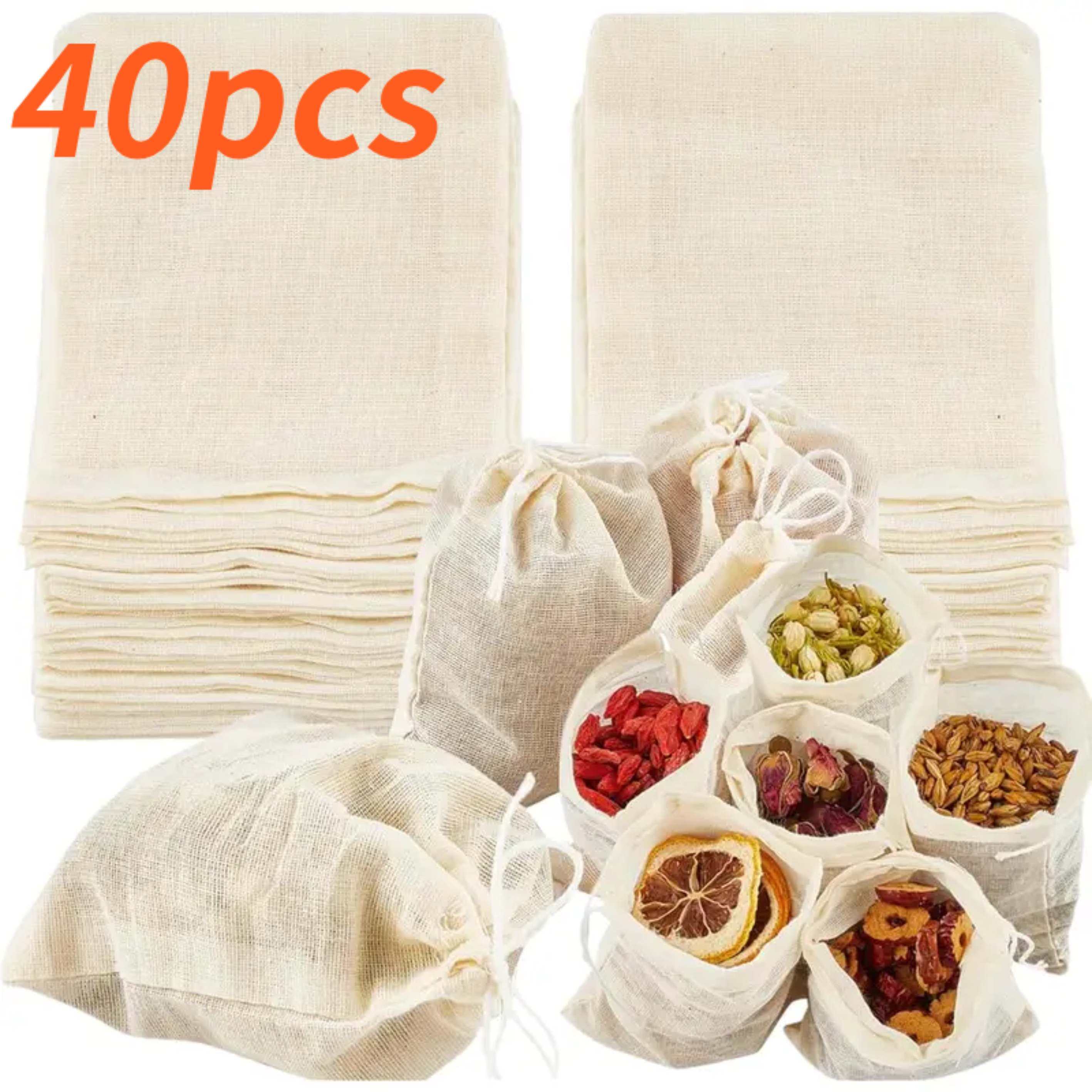 TEMU 40pcs Pack Reusable Cloth Spice Bags With Drawstring Closure - Suitable For Tea, Herbs, Spices, Soups & , Fabric Sachets For Cooking, Tea , Kitchen Essentials ( Cloth Material)