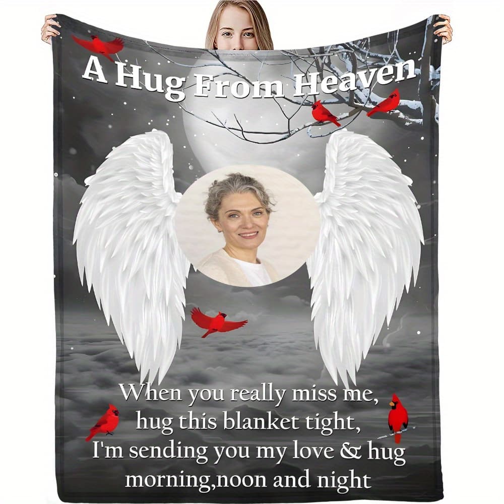 TEMU A Personalized Fleece Blanket With Images, Custom Photo Blanket With High-definition Printing. A Hug From Heaven, A Personalized Commemorative Photo Blanket