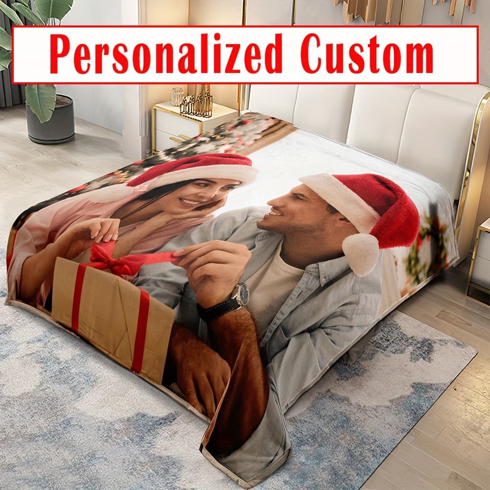 TEMU Personalized Photo/text/logo Flannel Bedspread & Shawl Blanket - Custom Photo Suitable For - Thickened Bedspread/shawl/scarf, Luxury, Weddings, Home Decor - Your Own Picture, Machine Washable