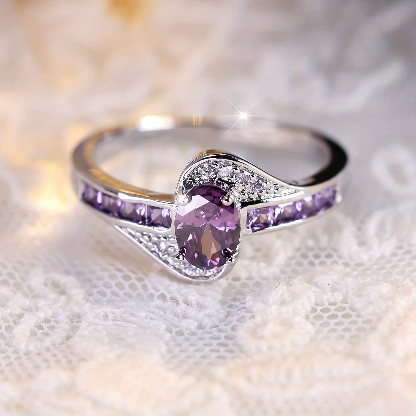 TEMU A Single S925 Sterling Silver Ring, With Beautiful Purple Zirconia, The April Birthstone, Perfect For Brides As A Wedding Or Engagement Ring, Designed For Women