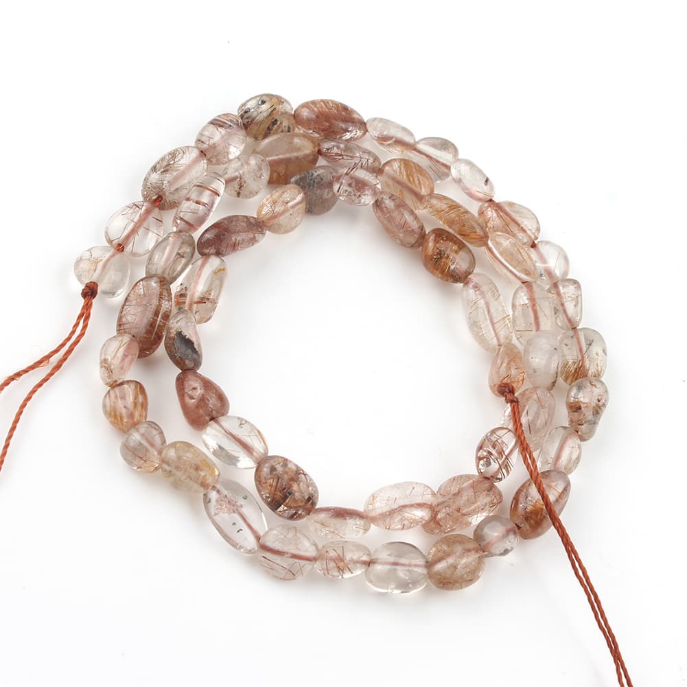 TEMU Natural Irregular Quartz Rutilated Stone Beads Measuring 4-7mm, Unique Loose Beads, 48-53pcs Ideal For Crafting Jewelry, Elegant Bracelets, Necklaces, Gifts For Women
