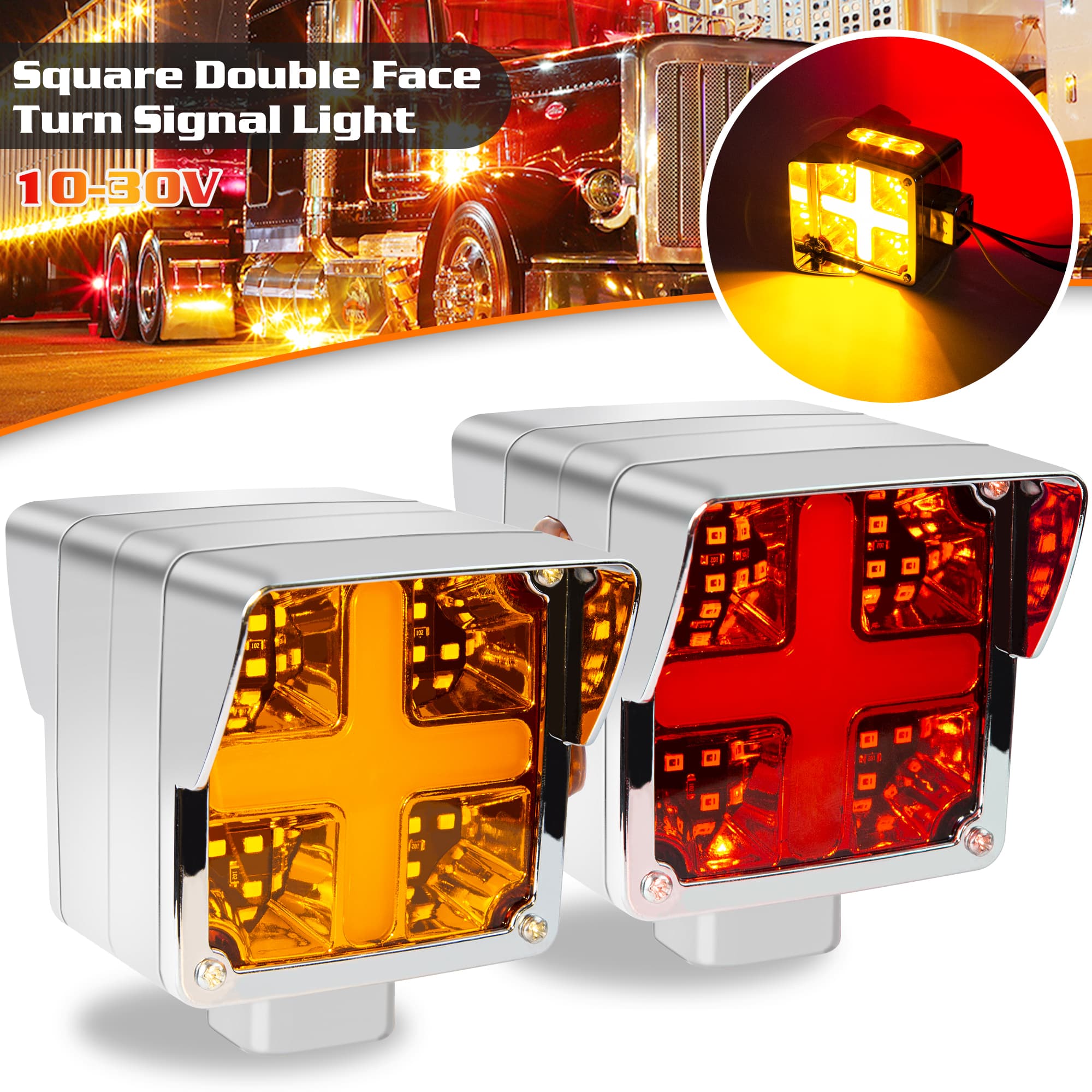 TEMU Set Of 2 Amber/red Square Double-faced Turn Signal Lights For Truck Fender Pedestal Replacement With Dual Studs, Without Battery