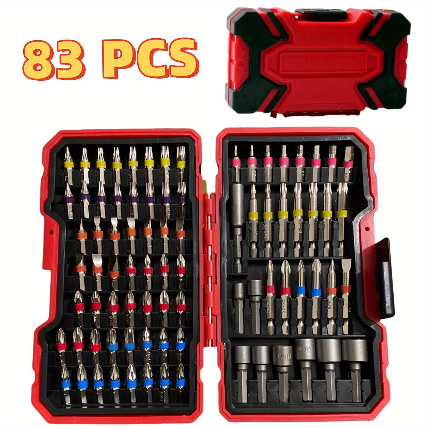 TEMU 83pcs Impact Driver Drill Bit Set - S2 Steel Slot, Slotted, Square, Star, Hex, Torx Bits With Magnetic Nut Driver And Case