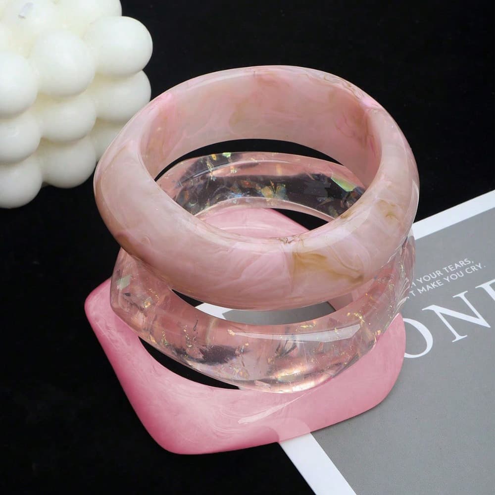 TEMU 3/1pc Pink Acrylic Bracelet Set, An Dyed Bangle Combination. Suitable As A Gift For Mom Or Girlfriend, Alone Or Stacked, Perfect For Daily Wear And Vacation