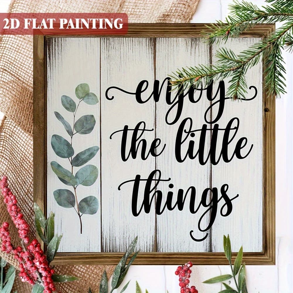 TEMU 2d Flat, 1pc Wood Wall-mounted "enjoy " Sign - 8x8 Inch Rustic Farmhouse Art Plaque With Frame, Wood Grain For Home Office Shelf Decor, Suitable For Christmas/ Gift, 1pc (20x20cm), 2d Flat