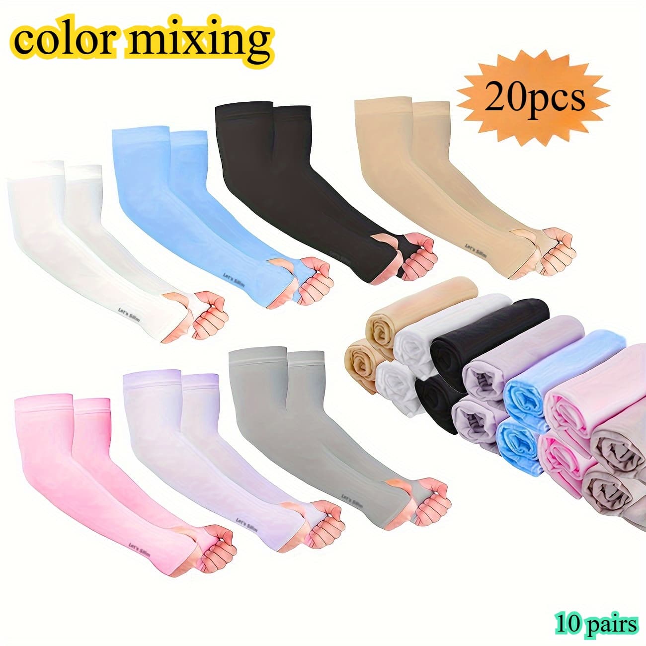 TEMU 20 Unisex 10 Pairs Sunscreen Sleeves, Cool Arm Cover, With Thumb Hole, Suitable For Driving, Golf, Fishing, Cycling, Hiking, A Total