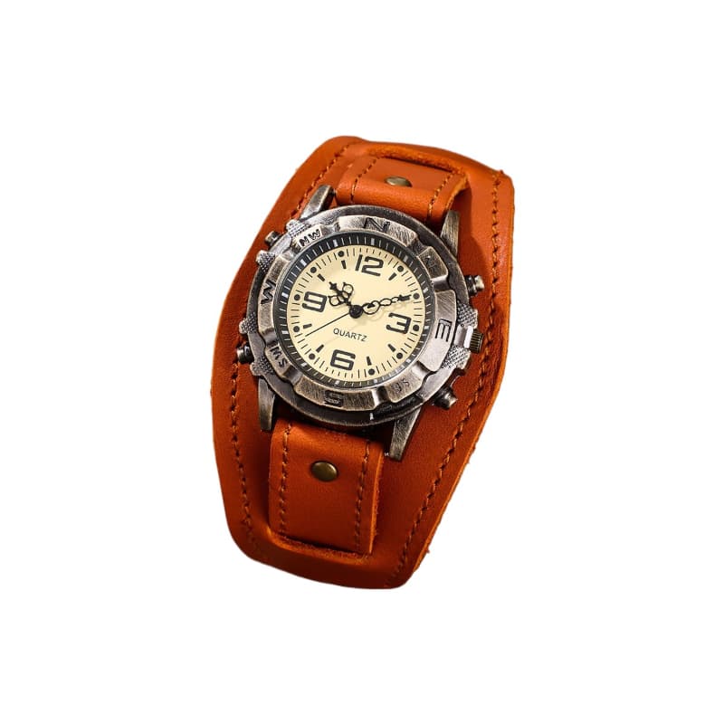 TEMU Retro Faux Leather Watch-bracelet 2-in-1 - Hip-hop Style Unisex, Versatile Stylish Gift