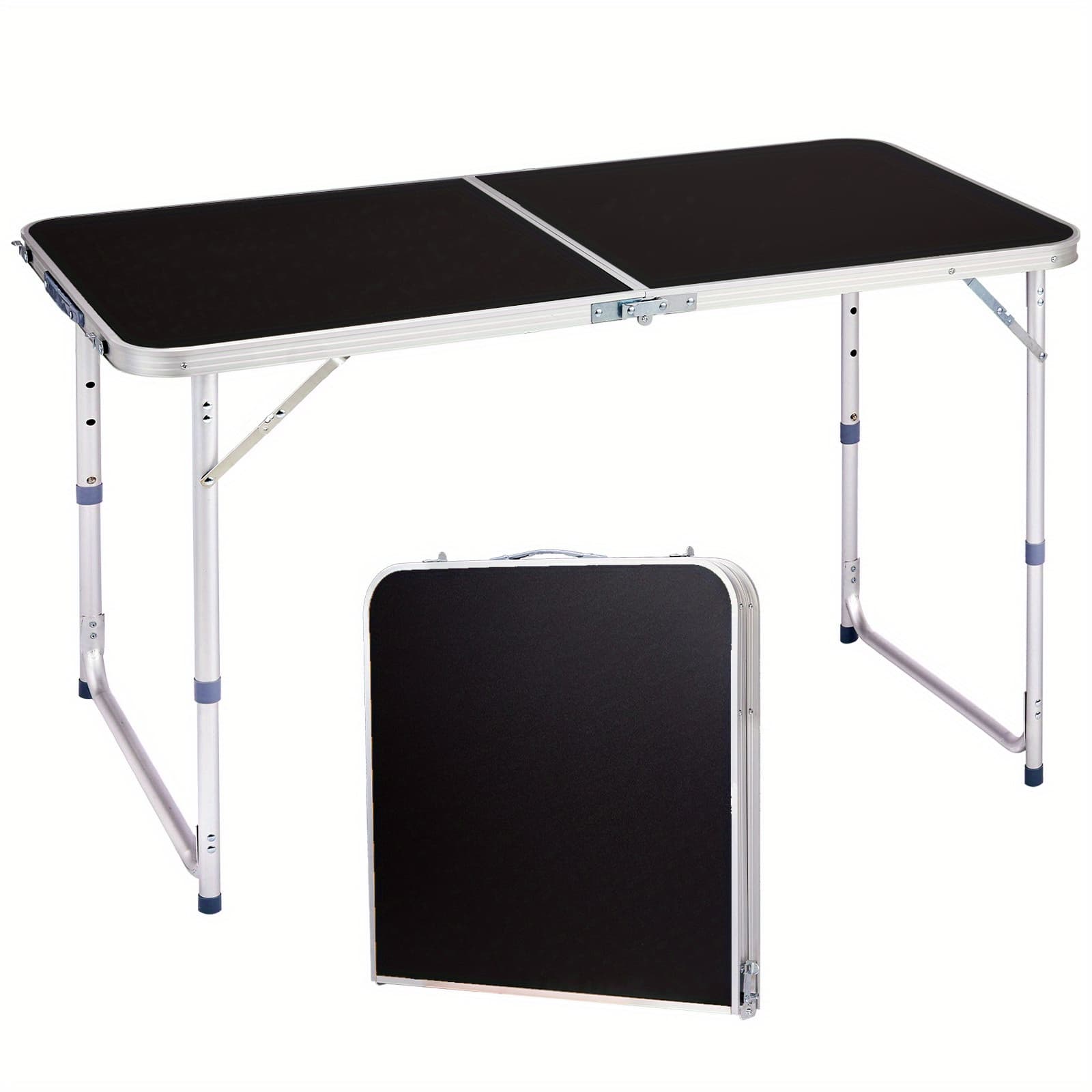 TEMU Black, Wood Grain Color Aluminum Outdoor Folding Table Rectangle Portable Camping Table Lightweight And Durable Patio Picnic Table