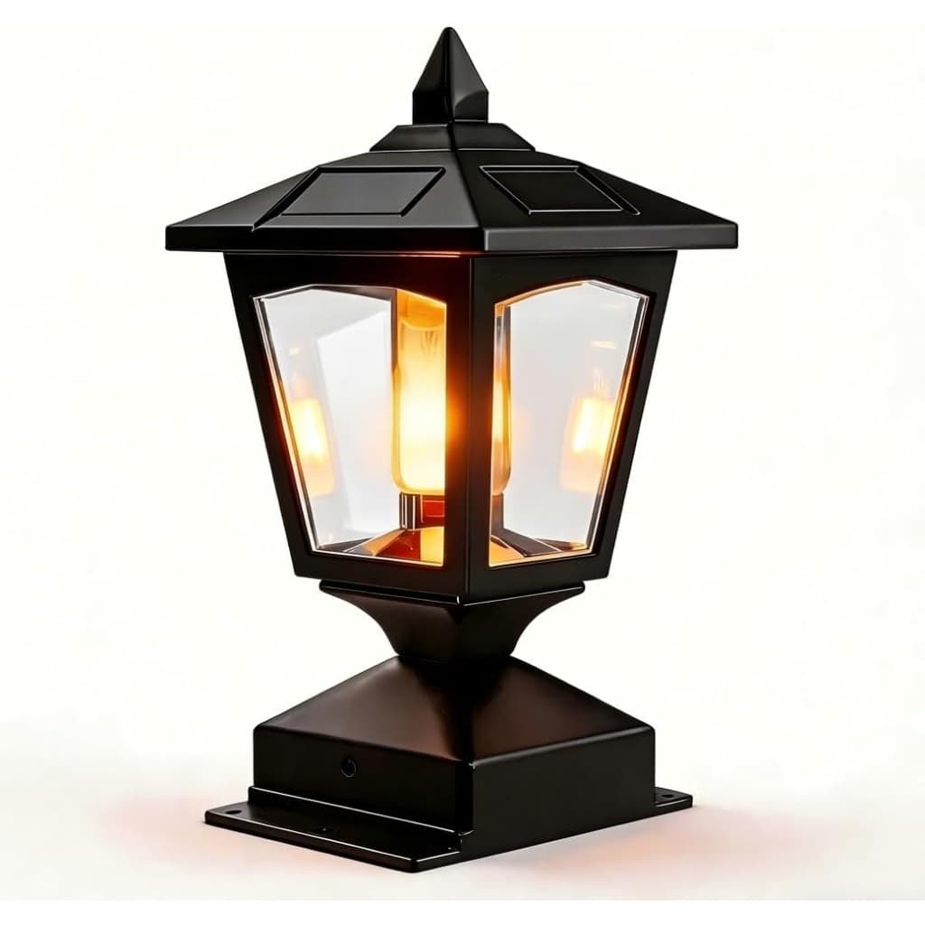 TEMU 4x4 5x5 6x6 Solar Powered Post Light, Outdoor Lantern, Black, Warm Flame Effect, Garden Fence Pillar Lamp