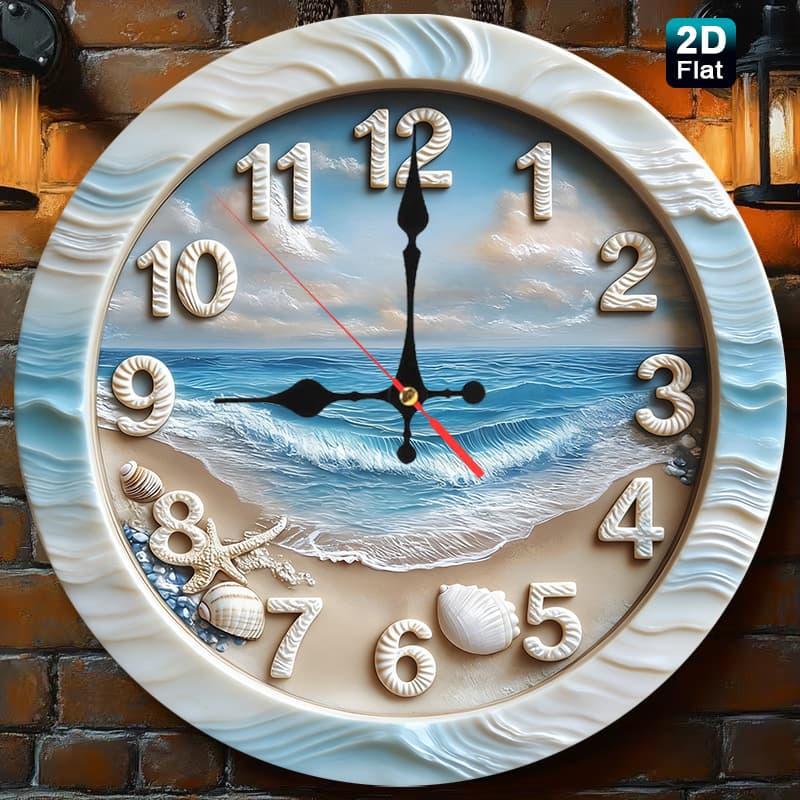 TEMU Modern 2d Flat Beach Scene Nursery Wall Clock, Perfect For Kitchen, Classroom & Office, Home, School, Apartment, (battery-powered (1 Aa Required, Not Included))