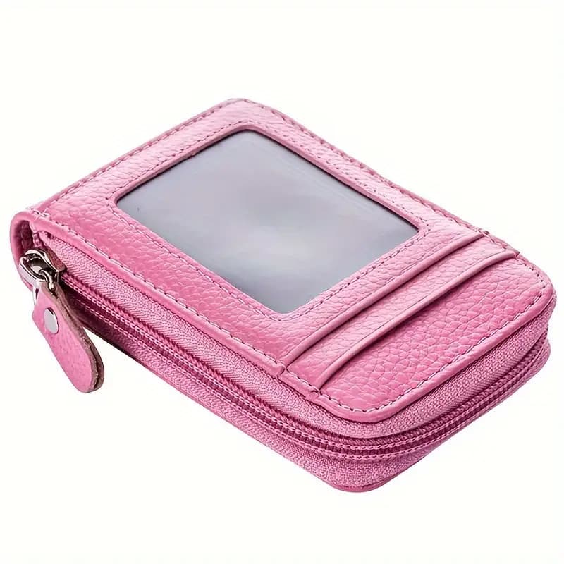 TEMU Men's And Women's Rfid Blocking Leather Mini Wallet- 9 Card Slots Card Holder Organizer Compact Zipper Wallet With Id Window And License Holder